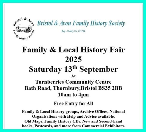 We will be at the Bristol and Avon Family History Society's family history fair this coming Saturday 13th September. If you're in the area do come along and s say hello. bafhs.org.uk/bath-avon-fhs-…