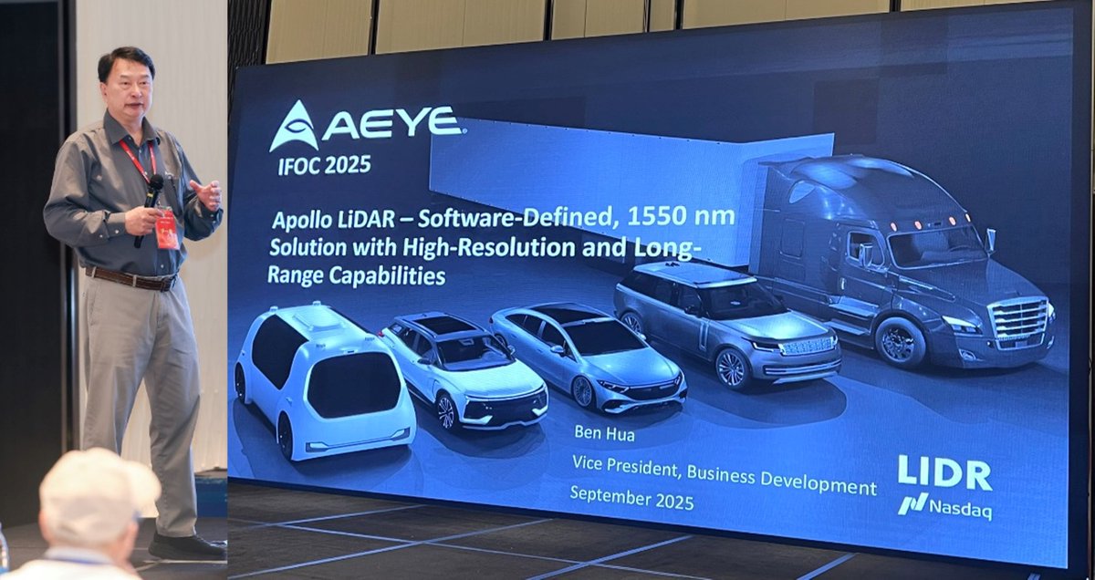 Our VP of Business Development, Ben Hua, delivered an excellent presentation at #IFOC2025 in China. Ben outlined how #AEye is driving progress with our next-generation Apollo #lidar, demonstrating our ability to expand adoption and redefine performance standards in optical