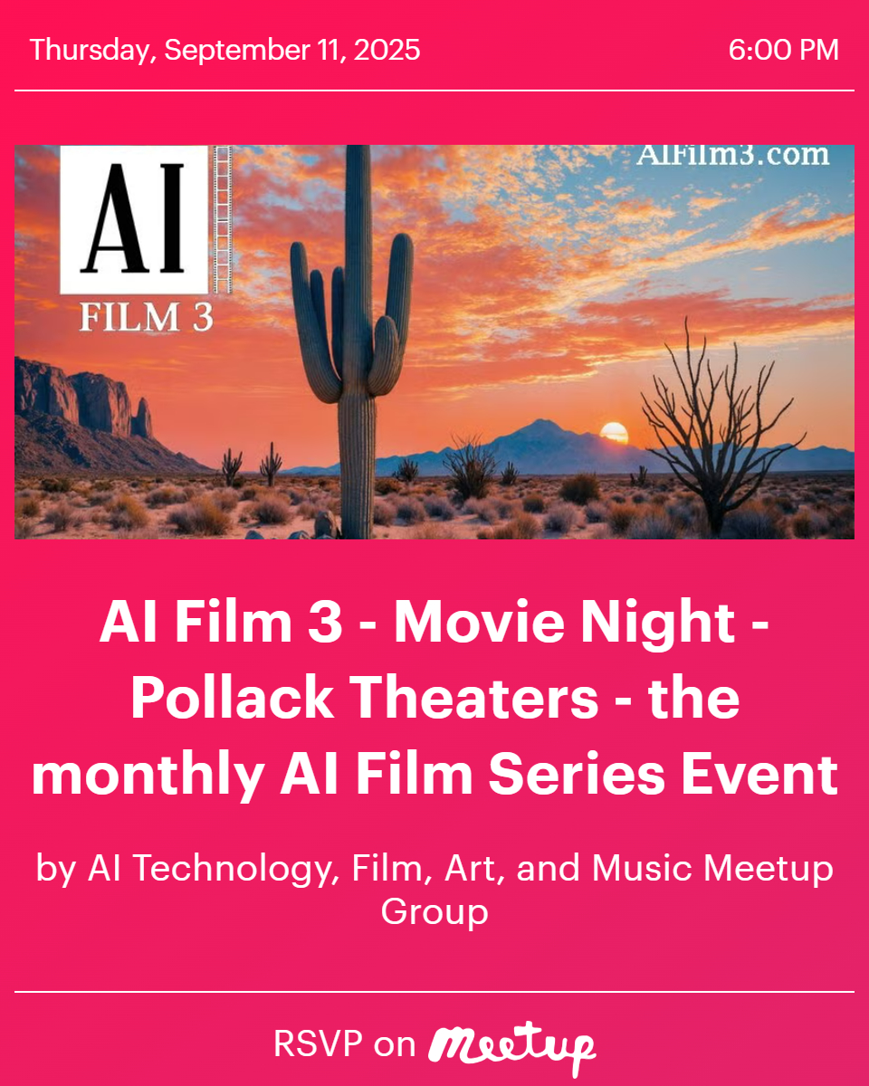P.J. Official (@pjw_ai) on Twitter photo IF you are in Arizona and can get to Tempe tonight, we have the AI Film 3 series at Pollack Cinema!
Hope to see you there!
🍿📽️🎞️
<a href="/aiarttoday420/">aiarttoday</a> <a href="/thehackettman/">Chris Hackett</a> <a href="/RachelSTWood/">Rachel Wood</a>  <a href="/Roker_51/">🅻🅾️🅽🅶🆂🅷🅾️🆃》🎯</a> <a href="/PixelPalettePPN/">Pixel Palette Nation》MINT COMING</a> <a href="/TheRobo42/">Robo</a> IF you are in Arizona and can get to Tempe tonight, we have the AI Film 3 series at Pollack Cinema!
Hope to see you there!
🍿📽️🎞️
<a href="/aiarttoday420/">aiarttoday</a> <a href="/thehackettman/">Chris Hackett</a> <a href="/RachelSTWood/">Rachel Wood</a>  <a href="/Roker_51/">🅻🅾️🅽🅶🆂🅷🅾️🆃》🎯</a> <a href="/PixelPalettePPN/">Pixel Palette Nation》MINT COMING</a> <a href="/TheRobo42/">Robo</a>