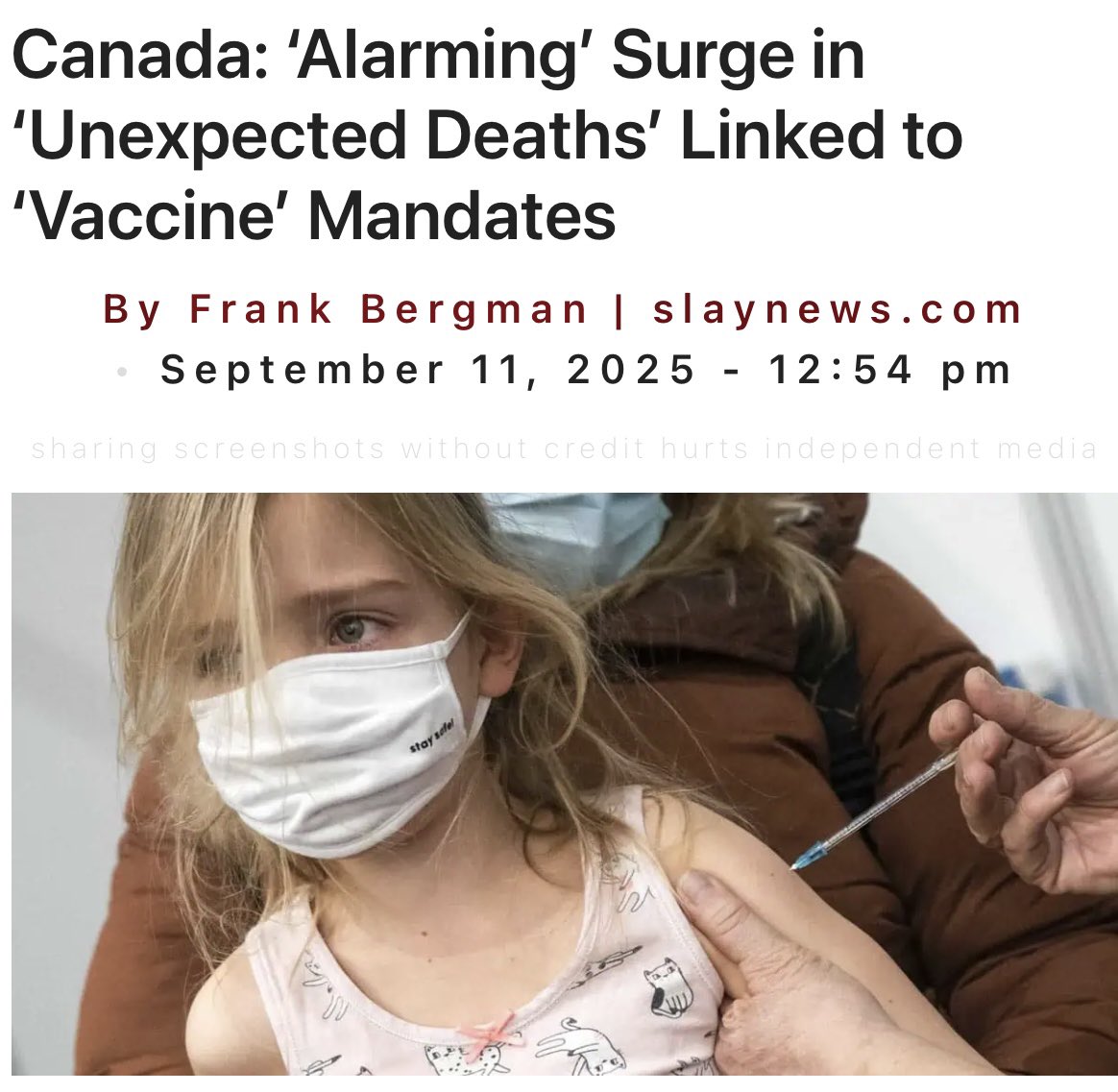 Breaking 🚨: Leading experts in Canada have issued a global alert after an investigation confirmed that an “alarming” surge in “unexpected” or “excess” deaths is linked to Covid “vaccine” mandates.

A shocking new report from one of Canada’s leading constitutional rights groups