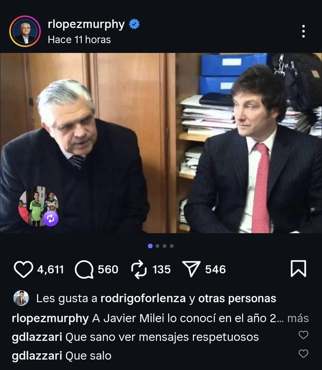 A la publicación de Lopez Murphy tratándolo básicamente de enfermo mental a Milei, <a href="/lacha/">lacha</a> abajo aplaudiendo. Dejen de hypear al mogolico ese que es igual de topo y basura que el viejo valieron, lo digo hace 4 años.