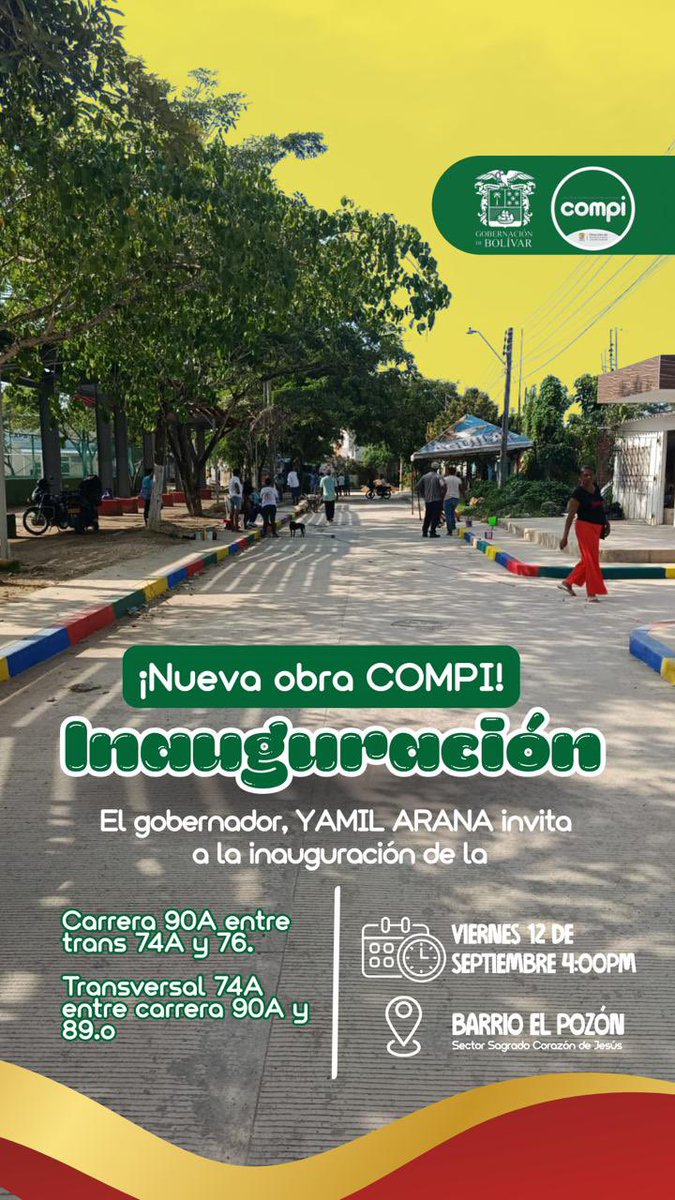 Cumpliendo con el COMPI… vamos a inaugurar dos nuevas calles y sumamos 18 de las 23 ejecutadas con 3,4 km de pavimentación en Cartagena y Bolívar. 

El Pozon nos espera!
