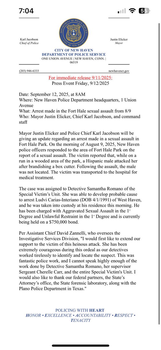 NHPDnews's tweet image. Media event tomorrow morning at 8am, NHPD headquarters, 1 Union Avenue, regarding an arrest made in the Fort Hale sexual assault.