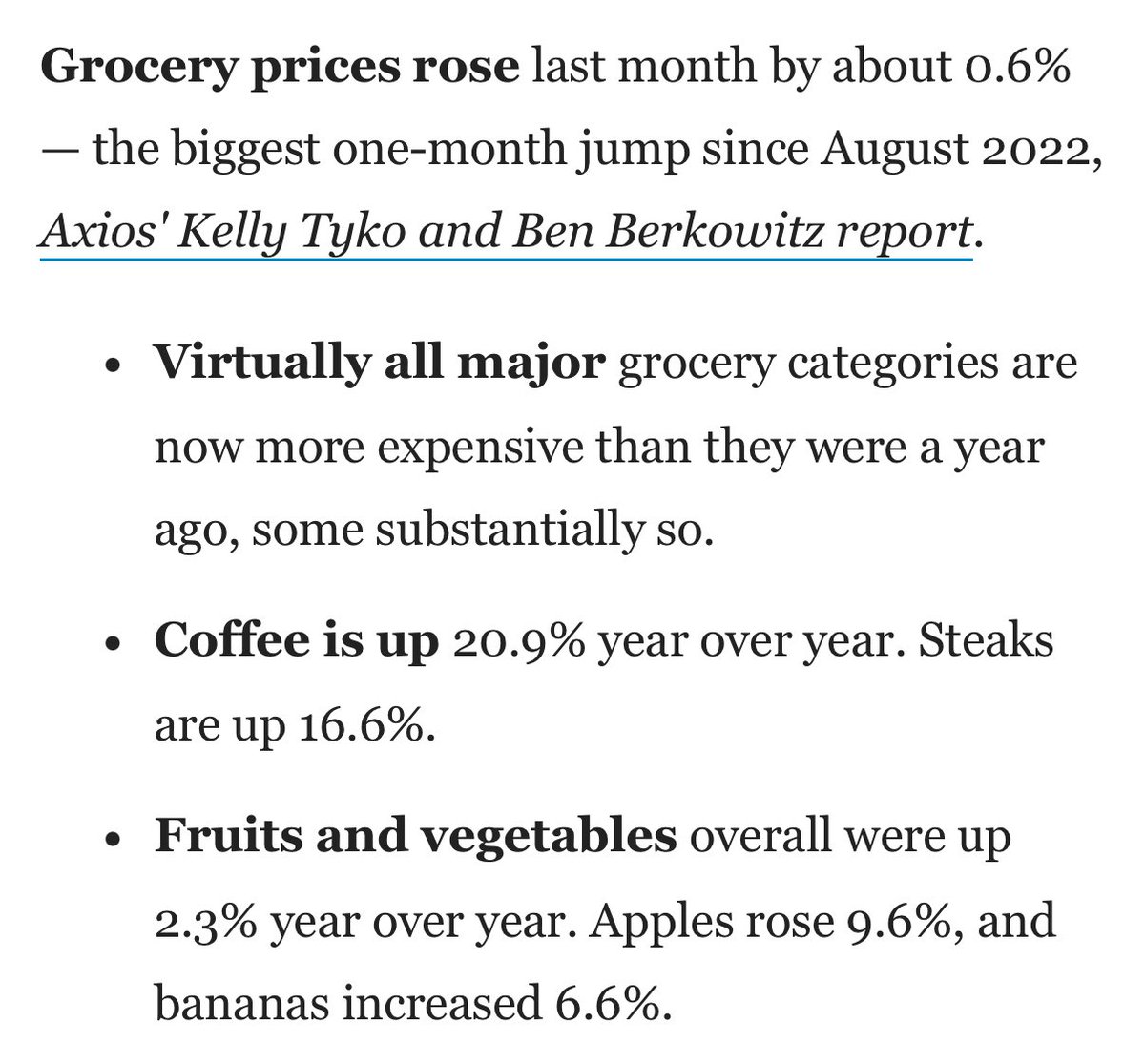 elerianm's tweet photo. Reminder from Axios (below):
Even when overall CPI inflation looks relatively contained, the headline rate often hides huge differences—some items see particularly sharp price hikes, while others may even be falling in price.
In today’s data, one standout inflation jump also has adverse distributional implications.
#economy #inflation #food #markets @axios