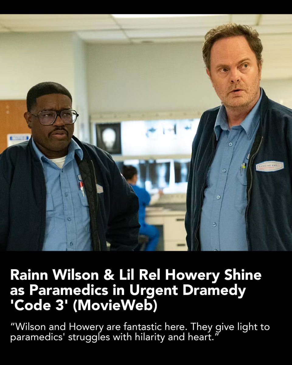 WayfarerStudios's tweet image. The heart of #Code3 lies with the paramedics and EMS workers at its center, brought to life through the characters Randy and Mike, played by Rainn Wilson and Lil Rel Howery. “Everyone leaving the theater will have an even greater respect for first responders.” (MovieWeb)
