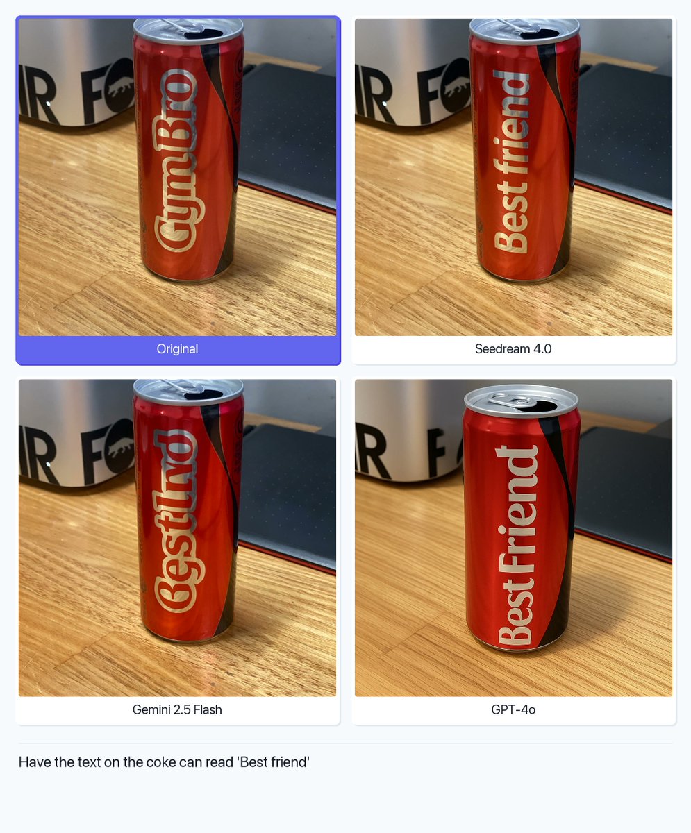 ArtificialAnlys's tweet image. Seedream 4.0 is #1 in the Artificial Analysis Image Editing Leaderboard, and has pushed forward the state of the art along with the recent Gemini 2.5 Flash Image (Nano-Banana) release!  

We&apos;ve compiled some examples so you can see for yourself just how much they&apos;ve improved over…