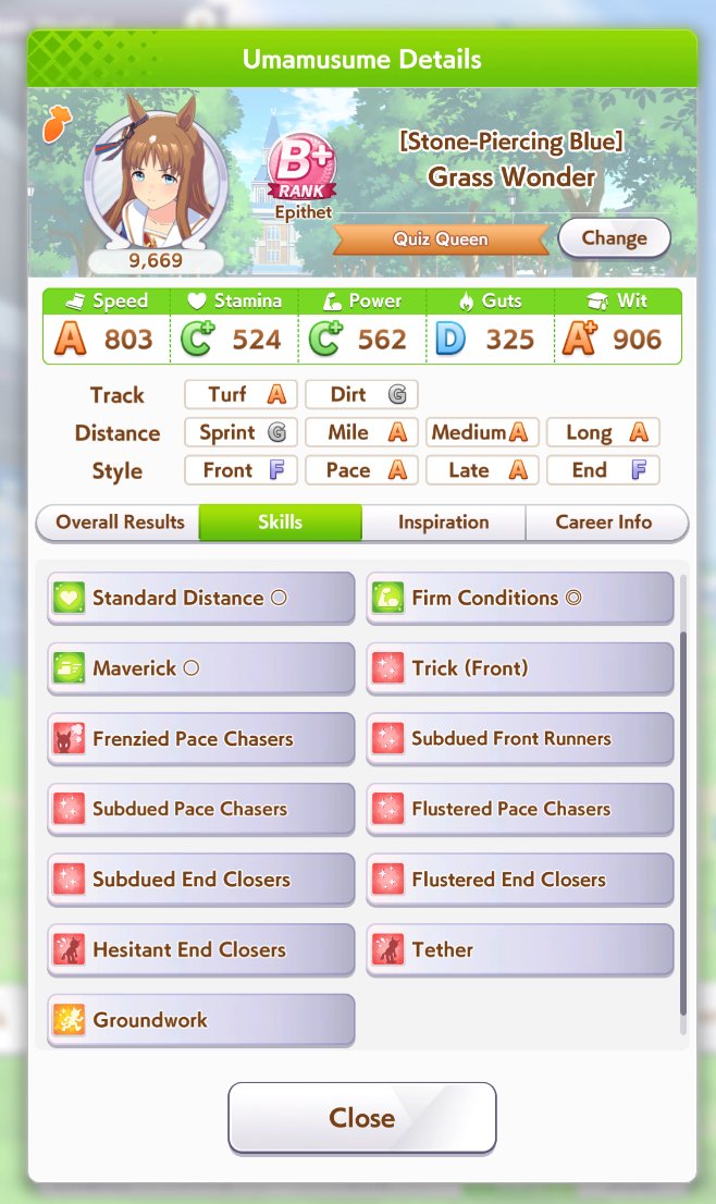 Shingin's tweet image. 2 end closers 1 pace chaser

3-2, 3-2, 2-3, 5-0

I had awful luck getting decent umas trained for this cm unsure how I'll do in the next round...