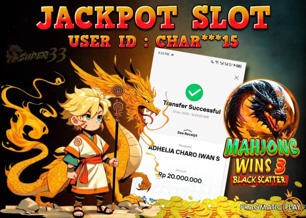 Super33Gacor's tweet photo. 🔥 JACKPOT SLOT ALERT! 🔥
💸 USER ID: CHAR***15
🎯 Game: Mahjong Wins 3 - Black Scatter
📆 Tanggal: 13 April 2025
💰 Total Cuan: Rp 20.000.000
⠀
Nggak pake lama, langsung TRANSFER BERHASIL! ✅
⠀
🐉 Main bareng naga emas &amp; hitam, hasilnya? CUAN DERAS! https://t.co/WsMrmP6KXA