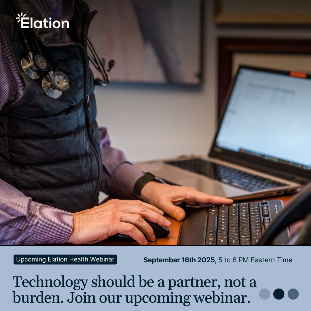 Don't miss your chance to see how Elation is putting physicians back in the driver's seat. Our webinar on AI-powered features is happening soon.

Join us to discover how to reduce administrative burdens and restore your focus to patient care: ow.ly/Na2g50WTmm0