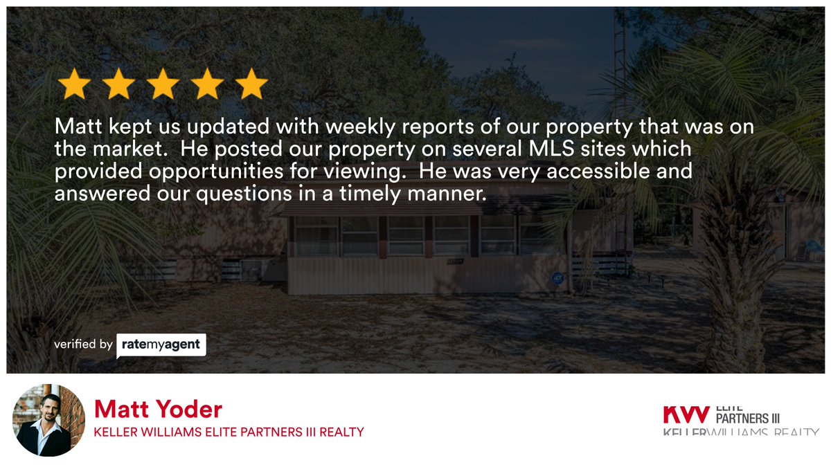 mattyoder_yoder's tweet image. My latest RateMyAgent review in Silver Springs.
Florida Realtor License SL3461573
rma.reviews/1nwjg78zr5sp

...
#ratemyagent #realestate #KW_Elite_Partners_III_Realty