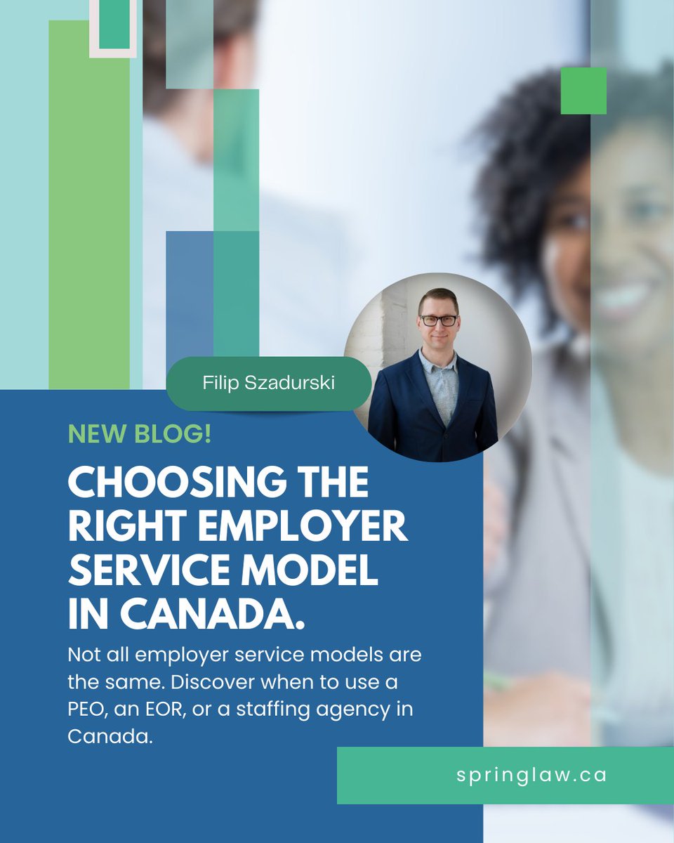SpringLawFirm's tweet image. Looking to hire in Canada? 🤔
PEO, EOR, or staffing agency. Each has trade-offs in compliance, control, and risk. Our latest guide helps you pick the right path.

springlaw.ca/peo-eor-staffi… 

#employermodel #HR #canadalaw
