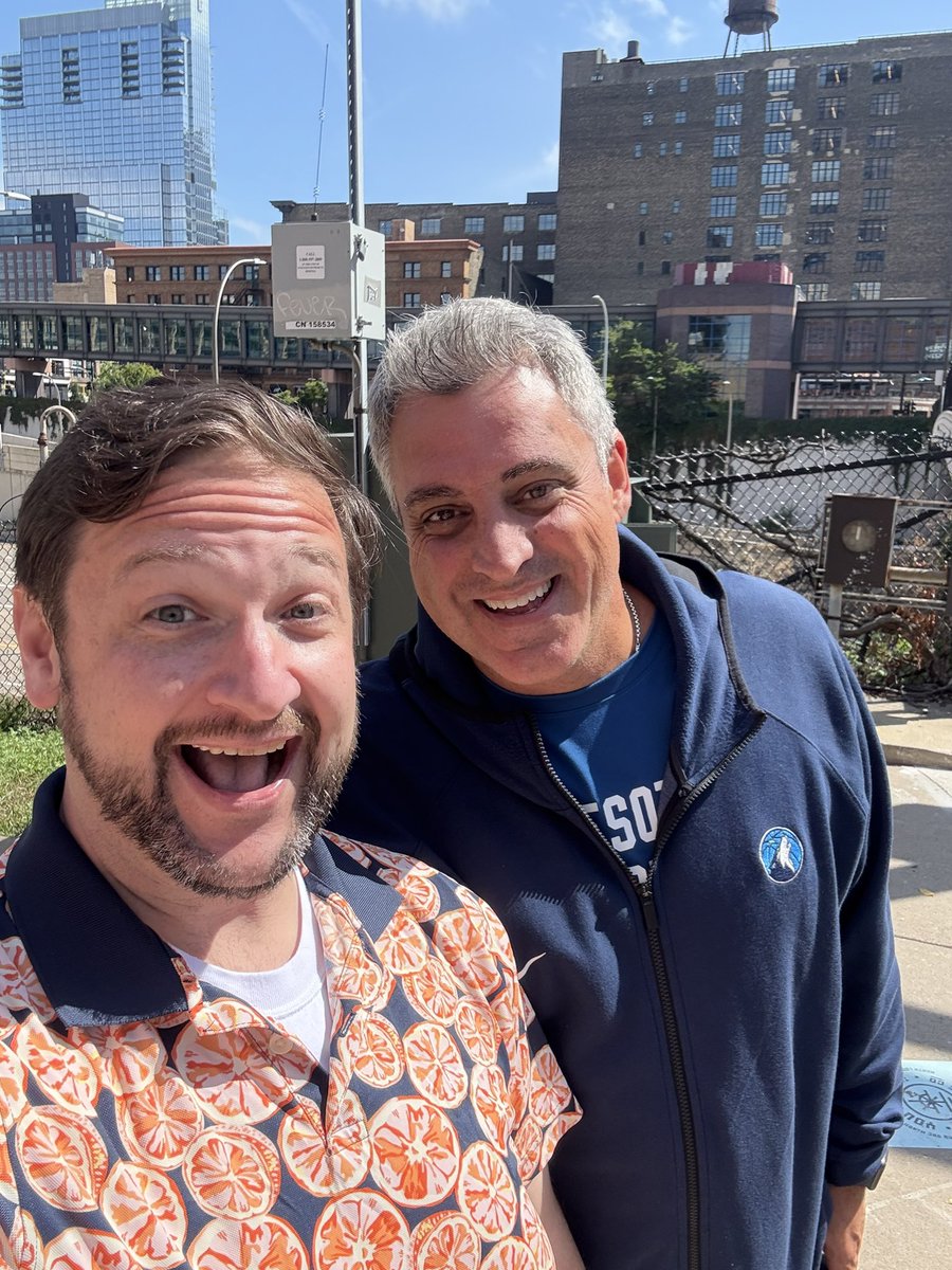 ThisIsUncleNick's tweet photo. Ran into Micah Nori downtown this afternoon on the way back from a team lunch today! Awesome dude! 

SO excited about the start of the season. 

@Timberwolves Wolves(almost) back! https://t.co/n0Vmpf0ezc
