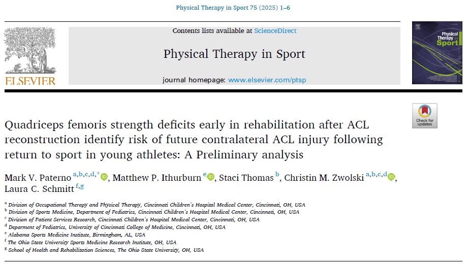 kcrehabguy's tweet photo. Solid group of researchers here headed by @mvpaternopt with an important new study.  <80% quad LSI at about 14 weeks associated with 4X HIGHER risk of contralateral ACL tear. https://t.co/WucYgZ9iL9