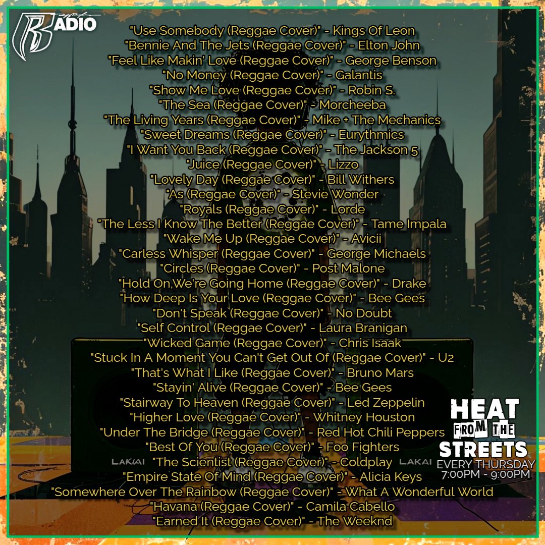 HFTSShow's tweet image. LIVE NOW "Riddim Reimaginings" Reggae Covers of popular songs!
LISTEN NOW: podomatic.com/podcasts/heatf…
#toronto #canada #reggae #soca #dancehall #covers #heatfromthestreets #audio #listen #stream #download #free