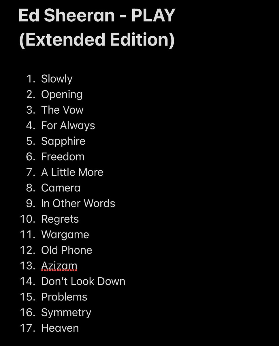 EdSheeranBE's tweet photo. We finally got to press PLAY! 🩷

My ranking after my first listen 🥹👇

#edsheeran @edsheeran https://t.co/9qPnG235t0