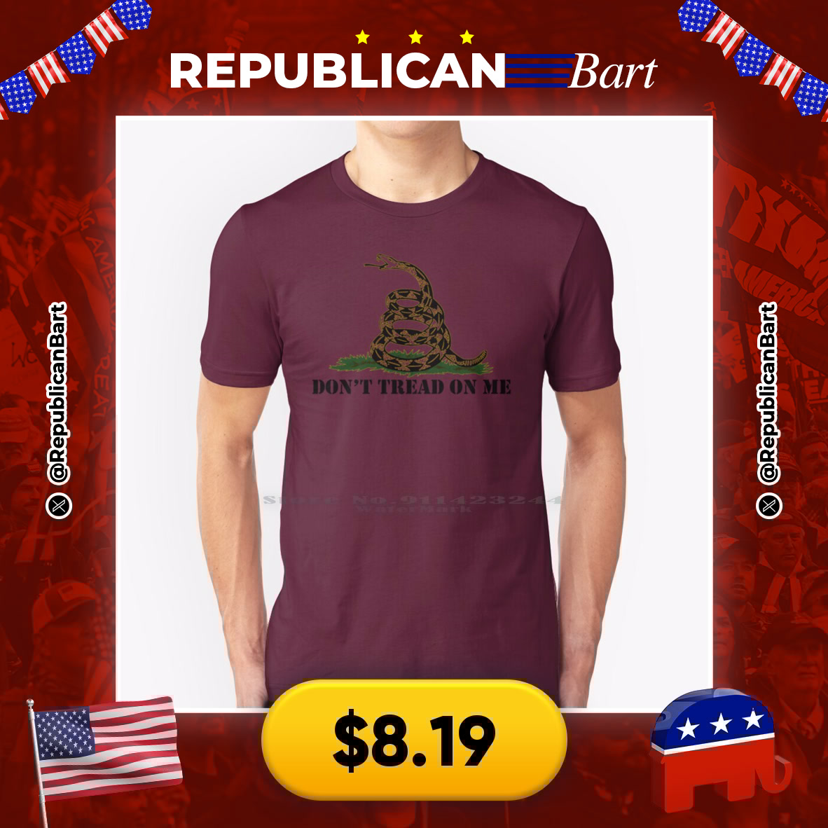 RepublicanBart's tweet image. DON'T TREAD ON ME! 🐍🇺🇸

🐍 Gadsden Flag Cotton T-Shirt
💰 $8.19

🔗 s.click.aliexpress.com/e/_oBQR4pj

#GadsdenFlag #PatrioticApparel #ConservativeStyle