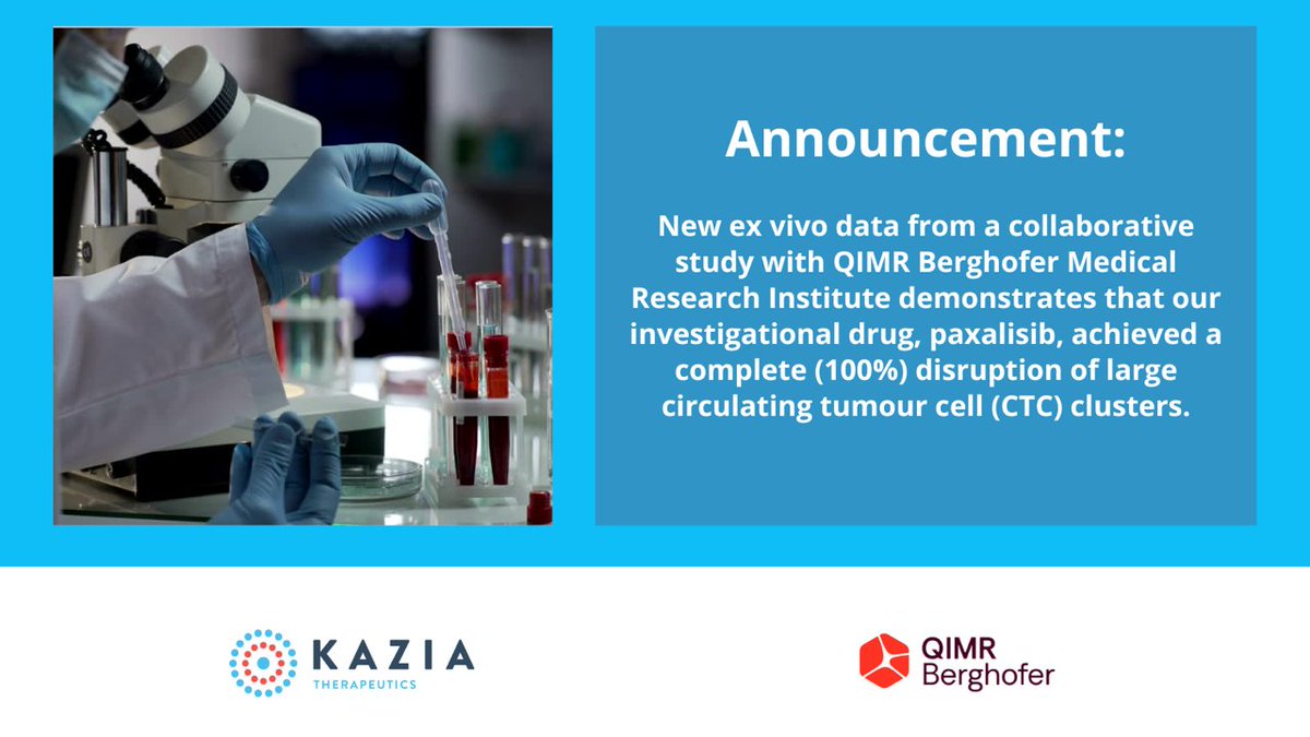KaziaTx's tweet photo. 🚨 NEW RESEARCH: @KaziaTx reports monotherapy ex vivo results for paxalisib achieved COMPLETE (100%) disruption of large circulating tumour cell (CTC) clusters ex vivo in Stage IV HER2+ breast cancer. 🔗 https://t.co/ZHRvBHPsUQ
#BreastCancer #Oncology https://t.co/KnMOkiqxUh