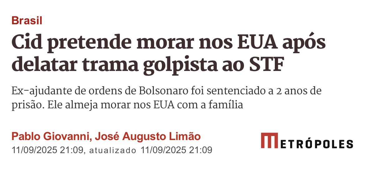 Cid pretende morar nos EUA após delatar trama golpista ao STF

Mauro Cid foi sentenciado a 2 anos de prisão em regime aberto. Ele almeja morar nos EUA com a família pós destruir vidas de pessoas inocentes, por um crime que nunca existiu. 

curt.link/iccQv