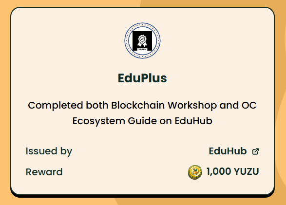 eduhub__'s tweet image. 🍊 600k Yuzu Points Up for Grabs 🍊
Want in? Here's how:
- Go to app.eduhub.dev
- Complete the simple tasks
- Mint the EduPlus badge
Hurry! The first 600 users get 1,000 Yuzu points each.
First come, first served – don't miss out! ⏳