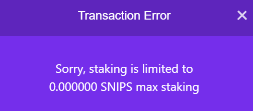 DomenicBernard3's tweet photo. @snipverse @webauthwallet I am having trouble Staking @snipverse. Is this an error or something? https://t.co/l3s9xfL1Ly