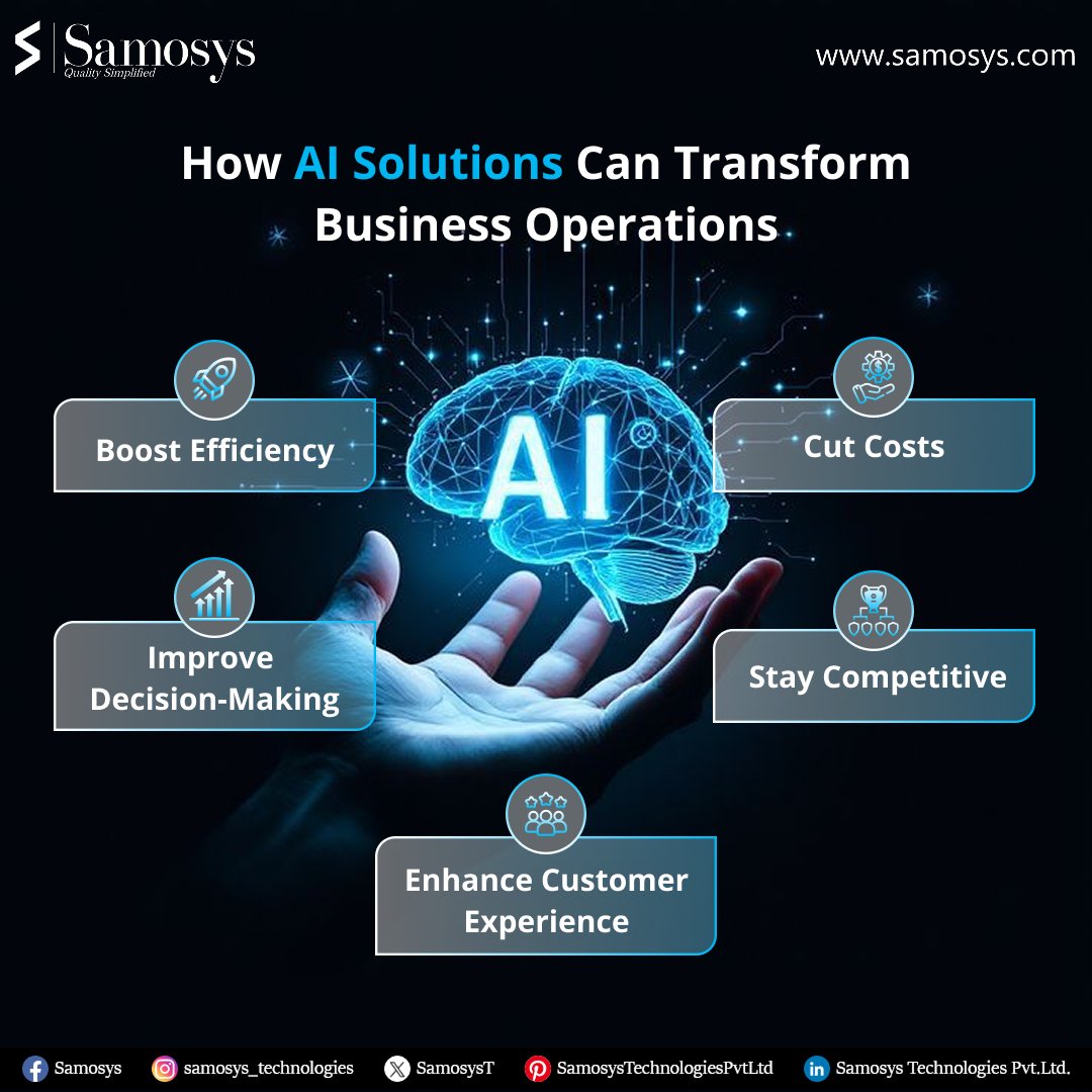 SamosysT's tweet image. AI is reshaping how businesses work 🚀
From efficiency to smarter decisions, the future is here. At Samosys, we help you cut costs & grow faster with AI.
👉 samosys.com
#AISolutions #BusinessGrowth #DigitalTransformation #ArtificialIntelligence #AI