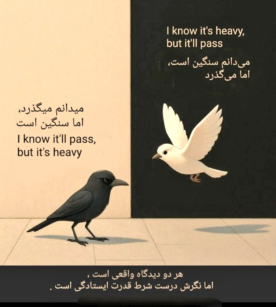 msyrsbzaga81947's tweet photo. .
🌱یکی میگه : 
میدانم سنگین است 
اما می‌گذرد 

اون یکی میگه : 
میدانم می‌گذرد اما سنگین است
 
هر دو دیدگاه واقعی است 
اما نگرش درست شرط قدرت
 ایستادگی است ✔️ https://t.co/5SMLL6hFgK