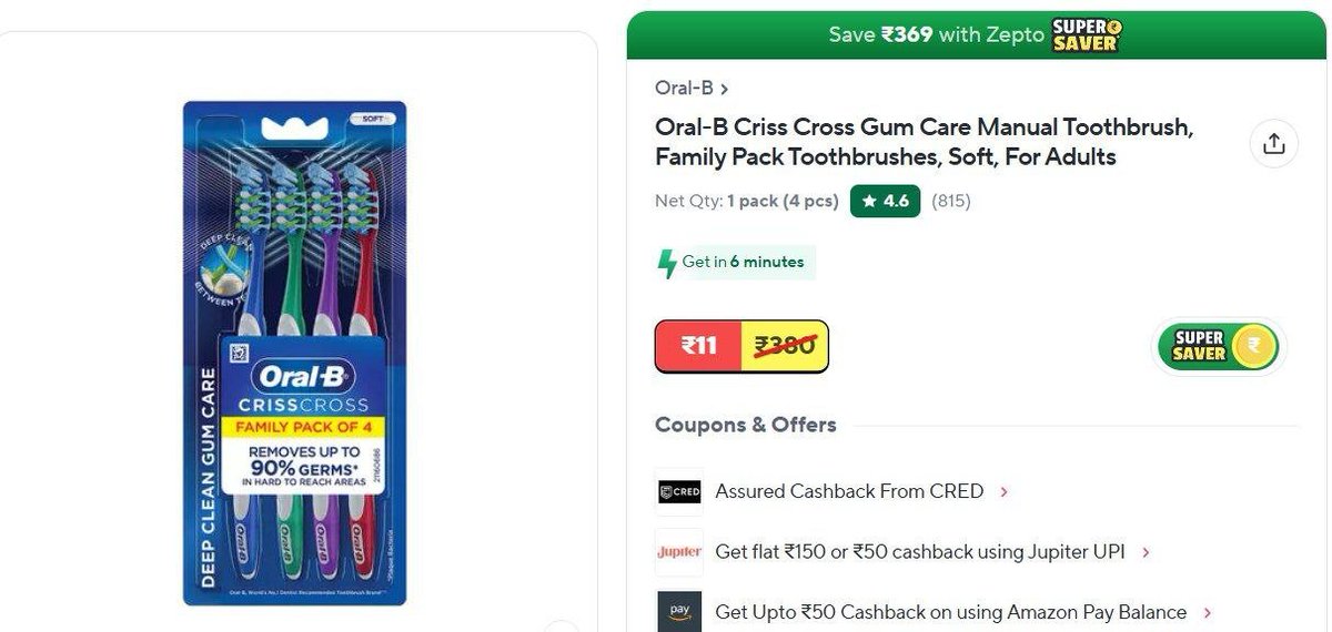 TechyBoostDeals's tweet image. Zepto Loot : Delhi NCR Available

Super Saver @ ₹11

Buy link : bitlli.in/TI223v

#Zepto #Deals #FoodEssentials