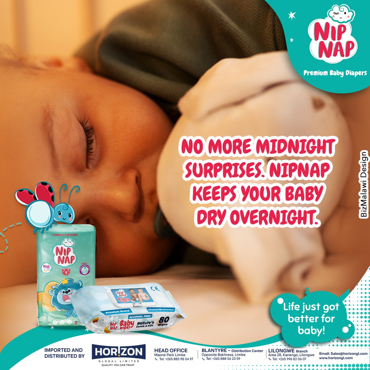 Bizmalawi's tweet image. Sweet dreams for baby! NipNap keeps your little one dry overnight . Use Nip Nap for comfort, warmth, Coziness and peace for your baby.
More info: bizmalawi.com/listing/nip-na…
#NipNapDiapers #BabyComfort #DryNightSleep #ParentingMadeEasy #MalawiMoms