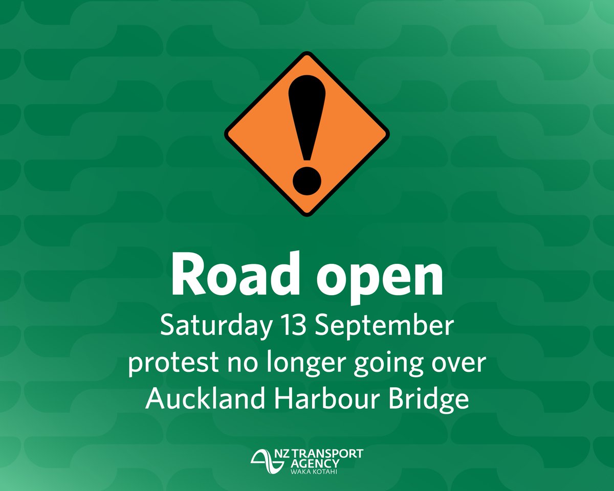 The Auckland Harbour Bridge will be open to southbound traffic tomorrow (Saturday 13 September) – NZ Police have informed us the protest march no longer intends to cross the bridge due to predicted high wind levels.