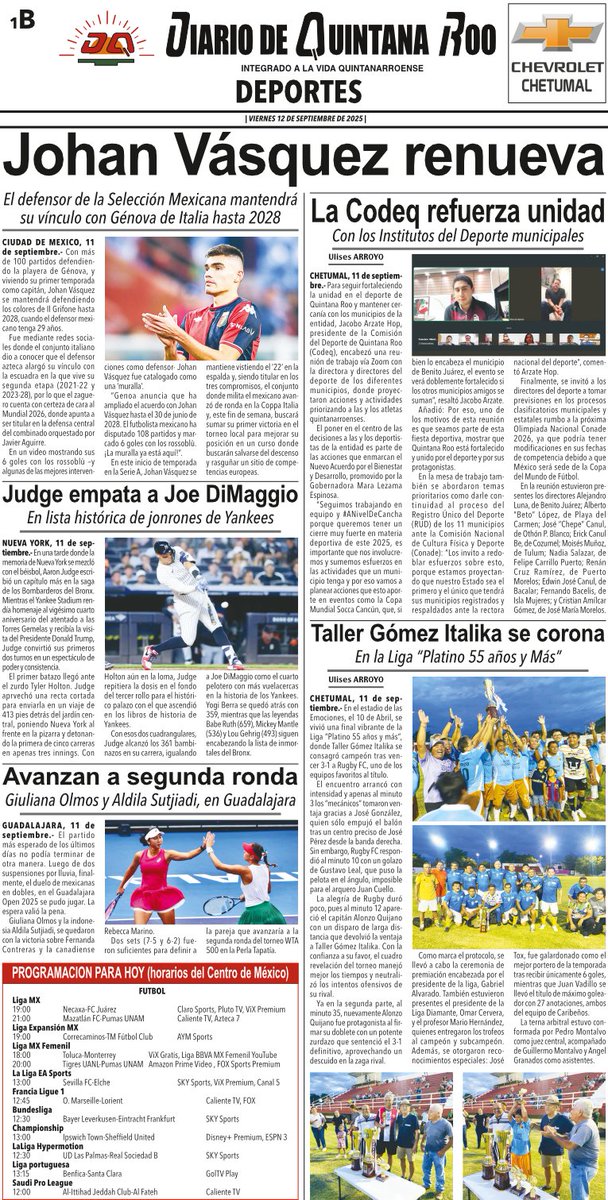 DQROO's tweet photo. #DiarioDeQuintanaRoo
**PORTADAS 12 DE SEPTIEMBRE**
#DQR #DQRInforma #Enterate https://t.co/ve1688Po1t