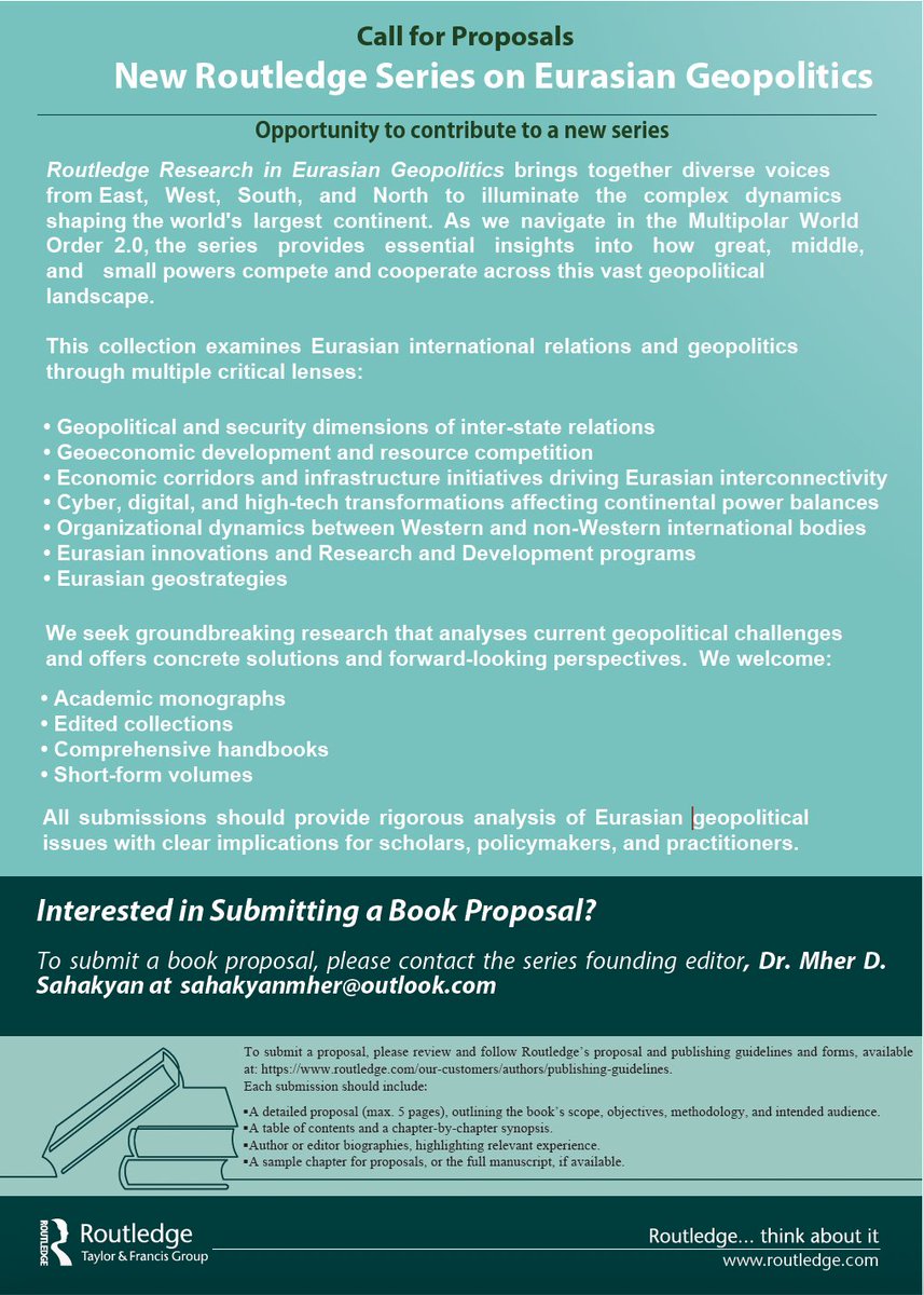 China-Eurasia (@chinaeurasiaco) on Twitter photo Call for Proposals for New Routledge Series on Eurasian Geopolitics
<a href="/routledgebooks/">Routledge Books</a> <a href="/Rout_PoliticsIR/">Routledge Politics, IR & Area Studies</a> <a href="/WeAreTandF/">Taylor & Francis</a> <a href="/mhereast/">Mher D. Sahakyan /明华</a> 
chinastan.org/2025/09/08/rou… Call for Proposals for New Routledge Series on Eurasian Geopolitics
<a href="/routledgebooks/">Routledge Books</a> <a href="/Rout_PoliticsIR/">Routledge Politics, IR & Area Studies</a> <a href="/WeAreTandF/">Taylor & Francis</a> <a href="/mhereast/">Mher D. Sahakyan /明华</a> 
chinastan.org/2025/09/08/rou…