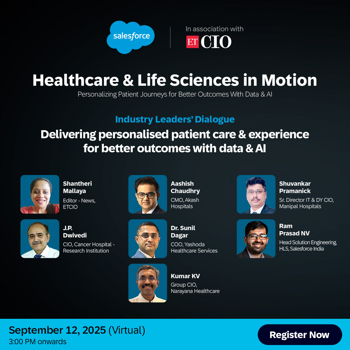 ET_CIO's tweet image. Join us at the Healthcare &amp;amp; Life Sciences in Motion: Industry Leaders’ Dialogue, where top voices are sharing how to deliver personalized care &amp;amp; better outcomes with data and AI

Register here: cio.economictimes.indiatimes.com/healthcare-lif…

#LifeSciences #DigitalHealth #DataAndAI #ETCIO #Salesforce