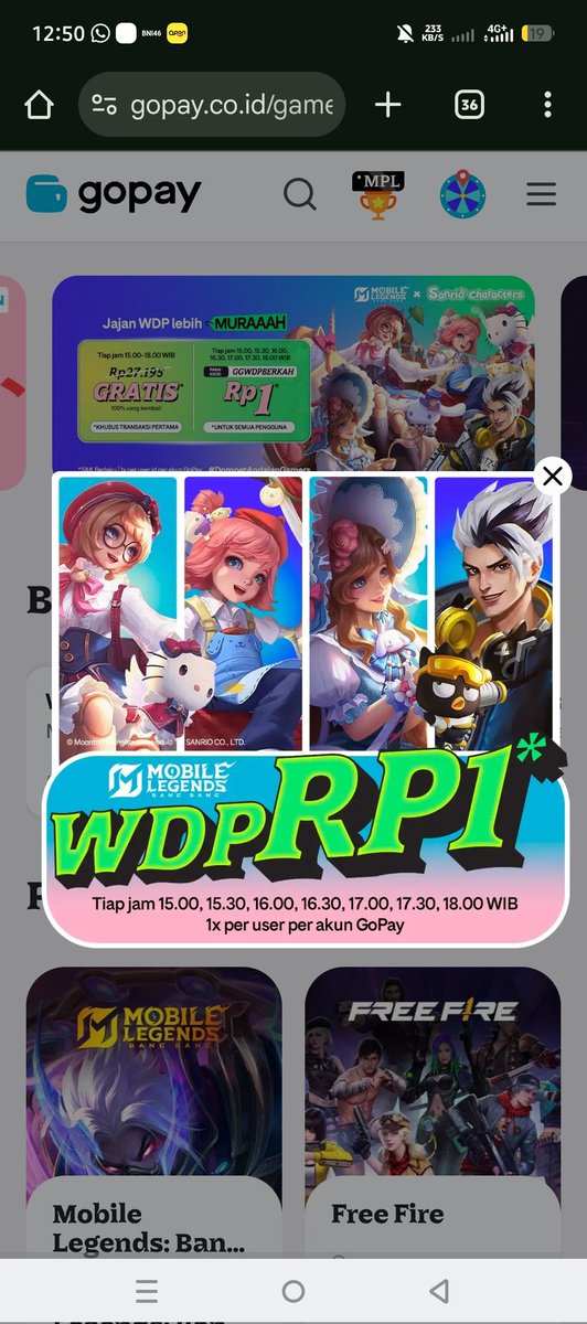 mlbbproplay's tweet image. Ges ingpo nih

ada wdp 13k buat misi top up sanrio (buat akun wangi aja) 

Pake kode GOPAYGAMESWDPSEP
Di apk gopay

Ada juga wdp rp 1 setiap 30 menit di gopay games pake GGWDPBERKAH

Mayan buat dapetin floryn cuma 13k