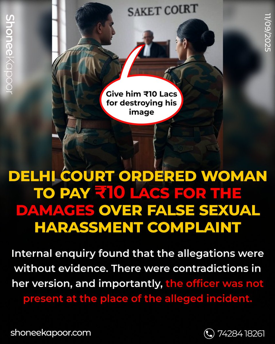 ShoneeKapoor's tweet image. Woman to pay ₹10 Lakhs for filing #False sexual harassment case.

Again, rarest of the rare!

Initially, the man sought ₹30 Lakhs for defaming his image.
#POSH