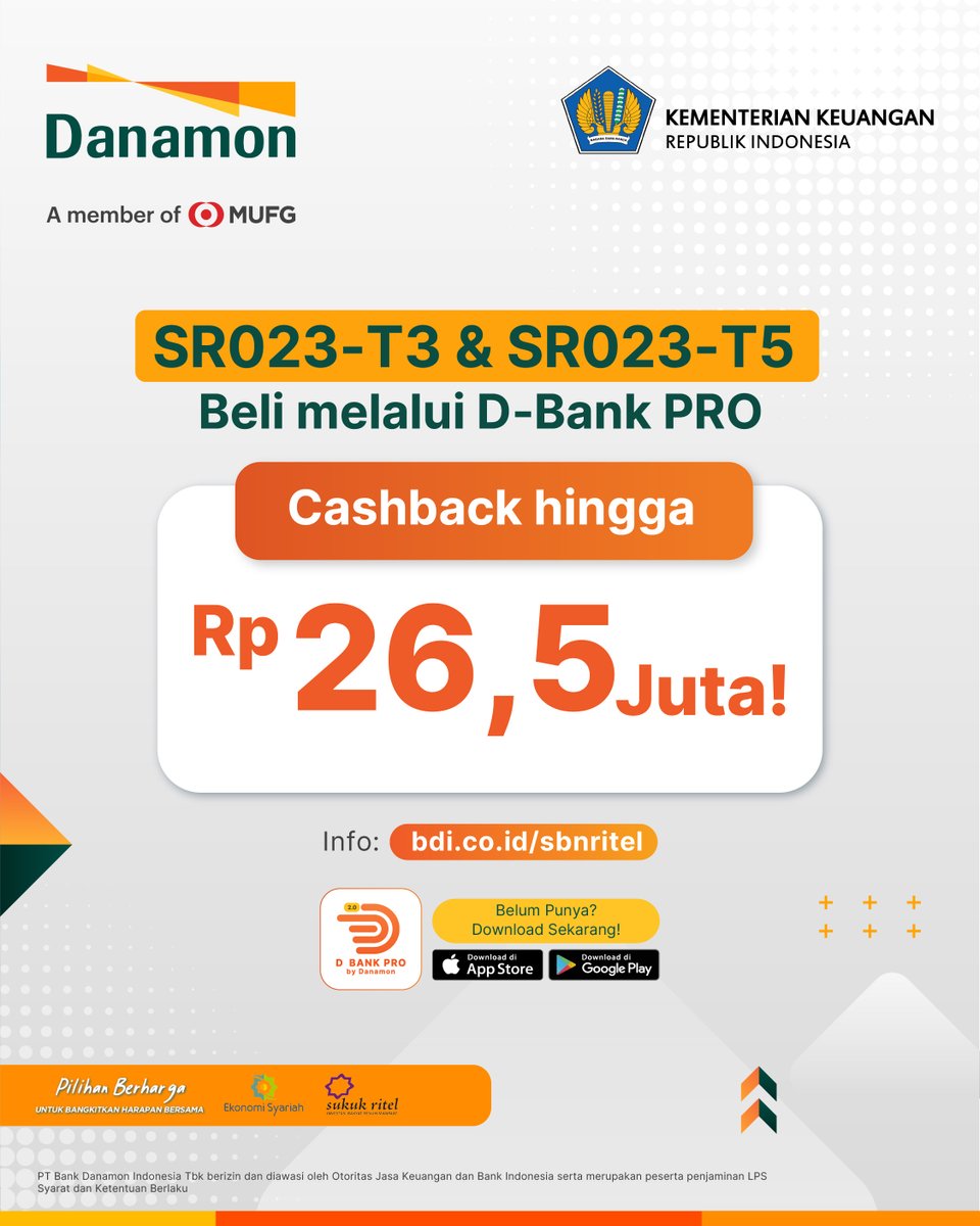 danamon's tweet photo. Periode penawaran: 22 Agustus – 15 September 2025
Info: https://t.co/Qxyqybfh4g
#Danamon #TumbuhBersamaMajuBersama #PilihanBerharga #KedaulatandanKesejahteraanBangsa #SukukRitel #SR023 #IniUntukKita https://t.co/OOKMvTbMmt