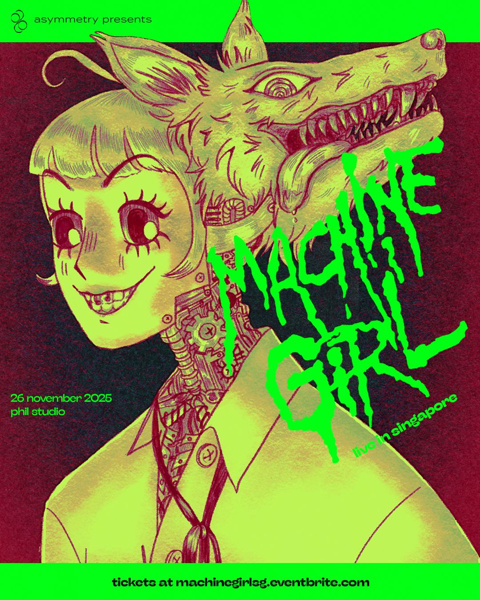 Symmetry (@symmetrysg) on Twitter photo For our last show announcement of the year, we're happy to say that the fearless <a href="/machin3gir1/">machine girl</a> is here in Singapore for the first time to let it rip at Phil Studio on 26 Nov.
Presale tix from their mailing list drop on 14 September, 12PM, and general onsales drop on 15 Sep, 12PM. For our last show announcement of the year, we're happy to say that the fearless <a href="/machin3gir1/">machine girl</a> is here in Singapore for the first time to let it rip at Phil Studio on 26 Nov.
Presale tix from their mailing list drop on 14 September, 12PM, and general onsales drop on 15 Sep, 12PM.
