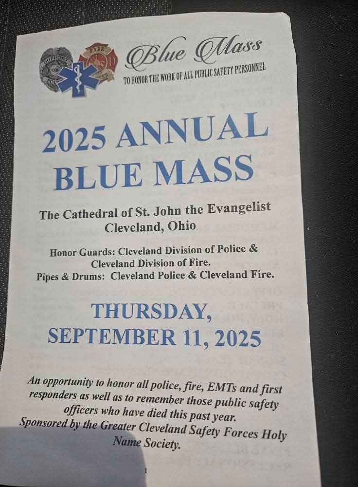 Honored to attend the Blue Mass in Cleveland tonight to pay tribute to the brave men and women who ran into danger to try to save people they did not even know 24 years ago on 9/11.