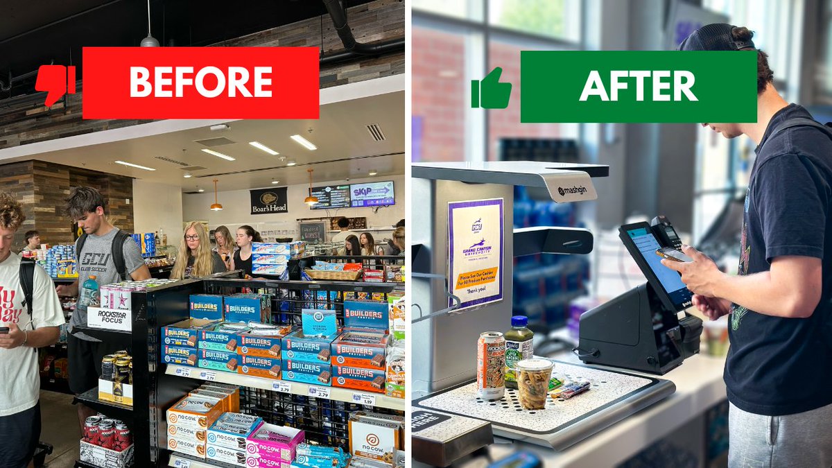 ⏱️ Before #Mashgin: Lines on lines on campus.

🦌 After #Mashgin: Fuel up fast. Back to class, friends, or the Lopes basketball game.

#AI #CampusLife #GCU #LopesUp 🏀