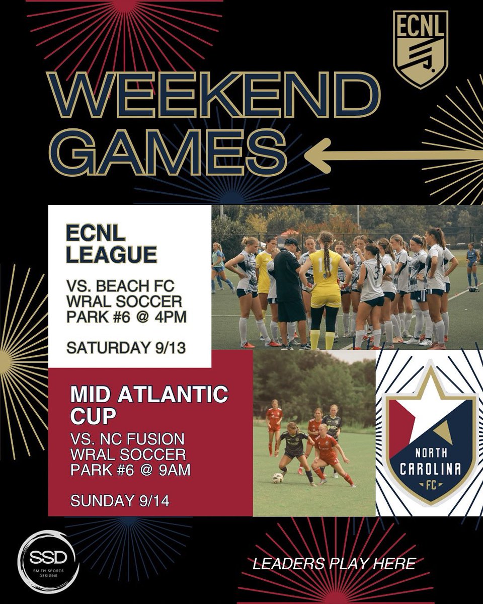 Weekend Games
League game on Saturday, September 13th &amp; Mid Atlantic Cup game on Sunday, September 14th. Both games are at WRAL Soccer Complex on field 6. Come watch us play!
