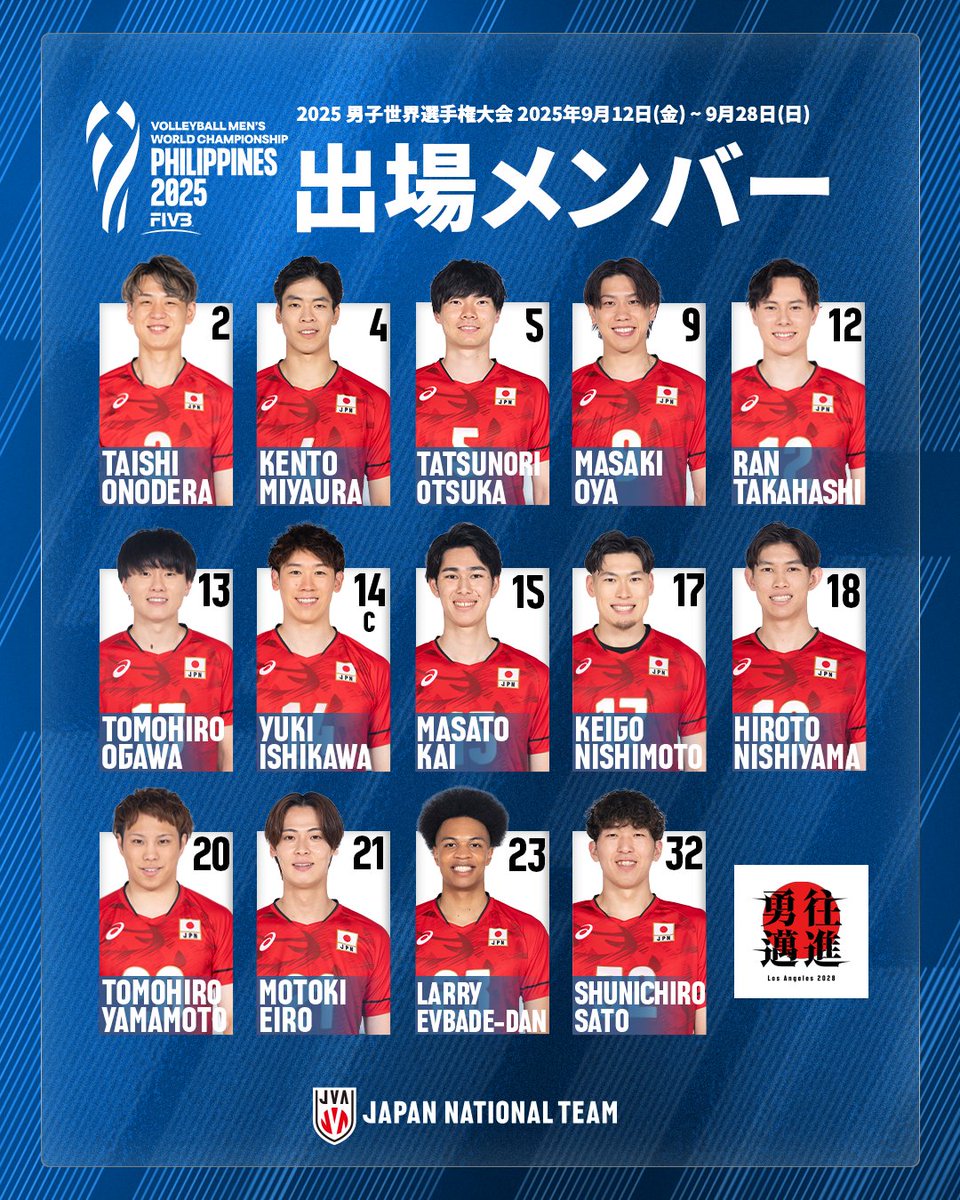 バレーボール男子日本代表 チーム 2025男子世界選手権大会 出場選手14