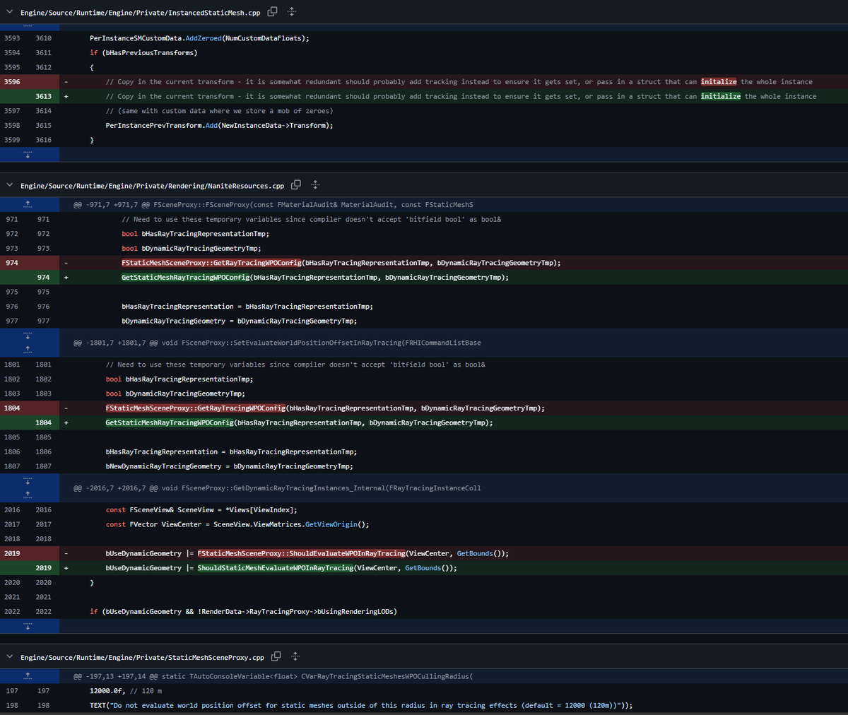 theredpix's tweet image. #UnrealEngine 5.7  HWRT #Lumen #Optimization:   Fixed logic that decides whether to create dynamic ray tracing geometries and evaluate WPO for Static Meshes and Instanced Static Meshes. Now  DynamicRayTracingGeometries are not unecessarily created for ISMs #rendering #gamedev…