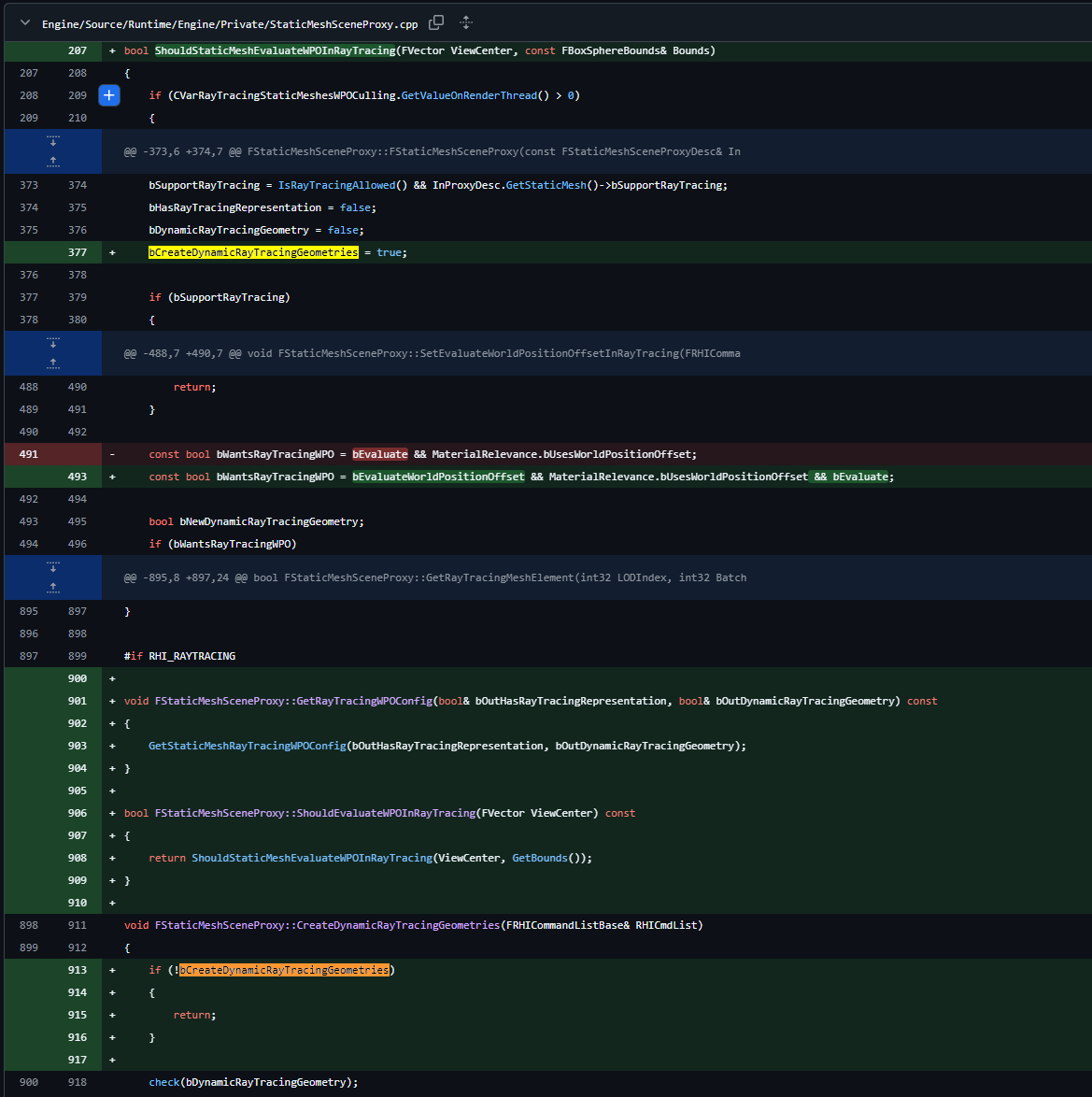 theredpix's tweet image. #UnrealEngine 5.7  HWRT #Lumen #Optimization:   Fixed logic that decides whether to create dynamic ray tracing geometries and evaluate WPO for Static Meshes and Instanced Static Meshes. Now  DynamicRayTracingGeometries are not unecessarily created for ISMs #rendering #gamedev…