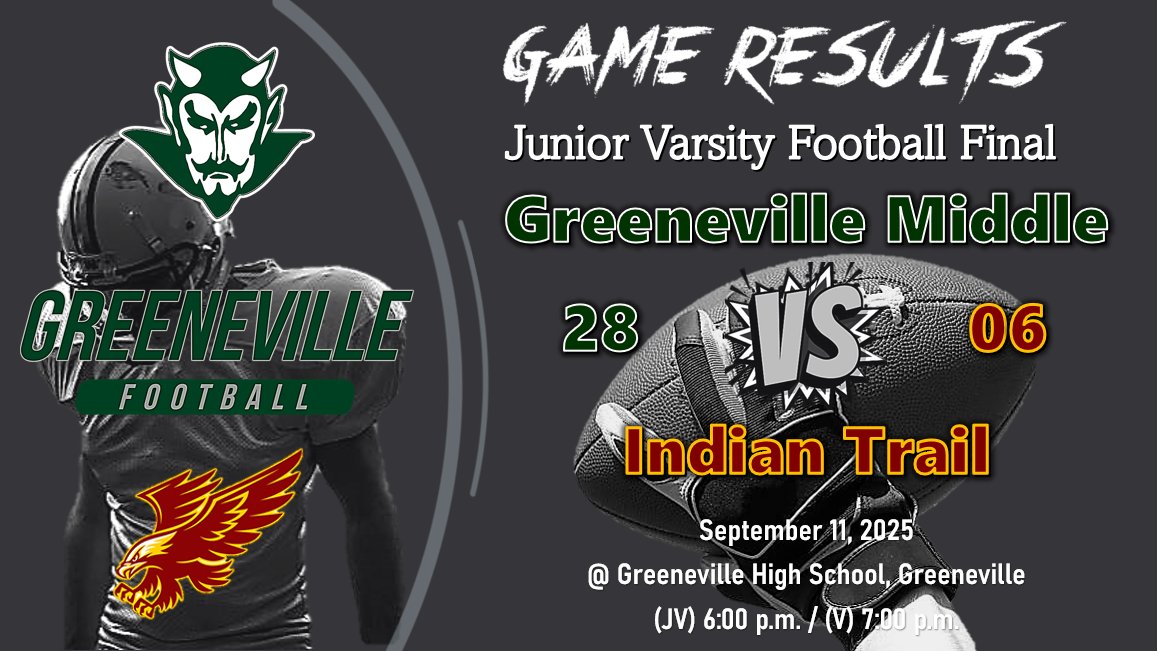 jeremy_simerly's tweet image. GMS Athletics, Football 
JV Game Results, September 11, 2025 
GMS vs. Indian Trail 
Go Devils! #WEoverME
@GMS_greeneville @racheladamstn @ToddLance54
@GMSGreeneDevils @EverhartBgc15