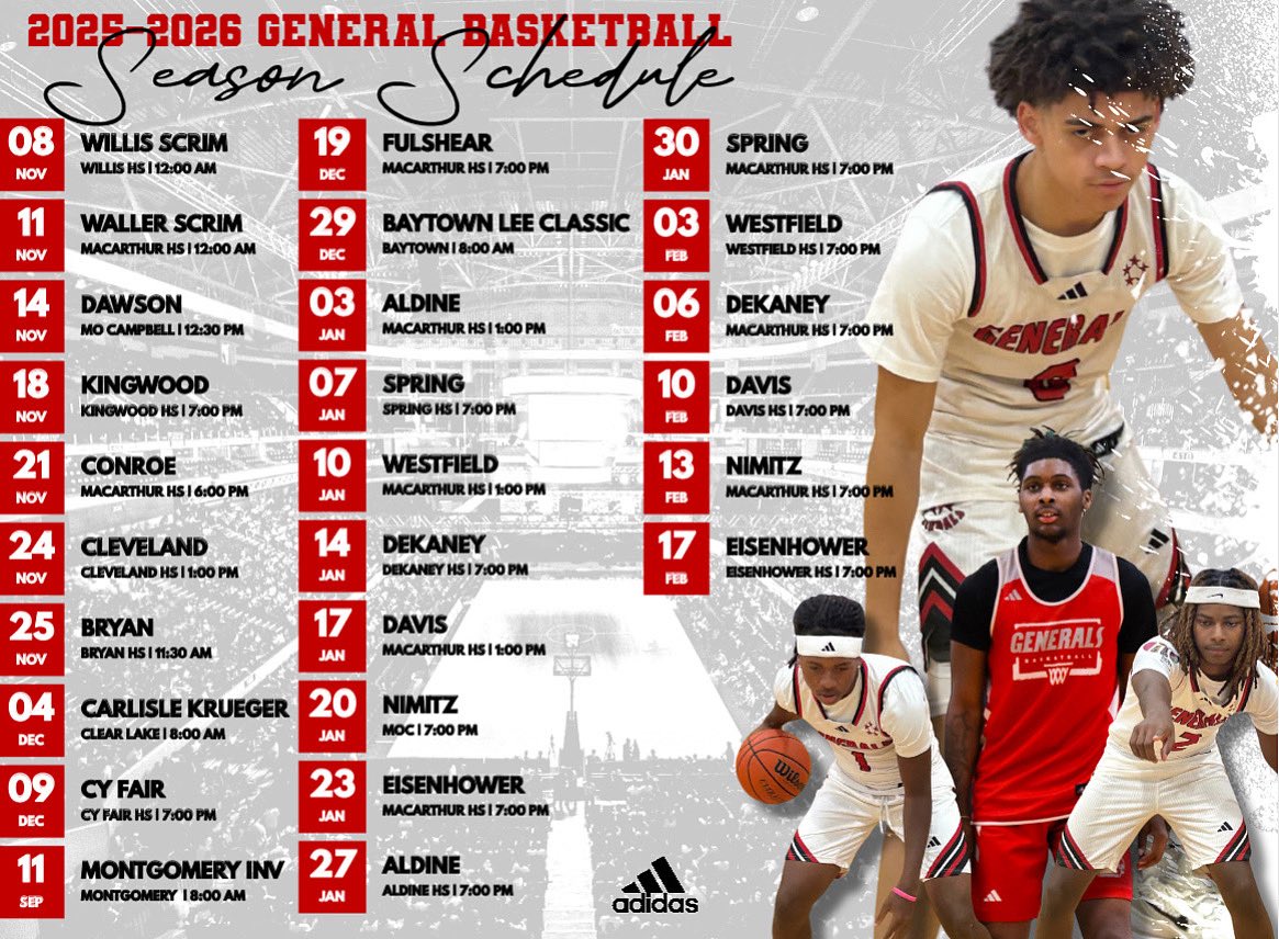 MacArthur Generals Basketball (@bigmachoops) on Twitter photo 📅 The wait is over the 2025-2026 season schedule is HERE!
🔥 Big games.
💪 Tough battles.
🏀 One goal.
mark your calendars and pack the gym all year long — it’s going to be a season to remember.
#MacArthurGenerals | #mailroute | #justwin <a href="/ShannonASpencer/">Coach Spencer</a> <a href="/coachb_ware/">Blake Ware</a> <a href="/AldineISD/">Aldine ISD</a> 📅 The wait is over the 2025-2026 season schedule is HERE!
🔥 Big games.
💪 Tough battles.
🏀 One goal.
mark your calendars and pack the gym all year long — it’s going to be a season to remember.
#MacArthurGenerals | #mailroute | #justwin <a href="/ShannonASpencer/">Coach Spencer</a> <a href="/coachb_ware/">Blake Ware</a> <a href="/AldineISD/">Aldine ISD</a>