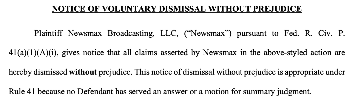 Unclear why Newsmax sued Fox News on anti-trust grounds on 9/3 and then withdrew the lawsuit (Judge Aileen M. Cannon had given them the option to re-file)