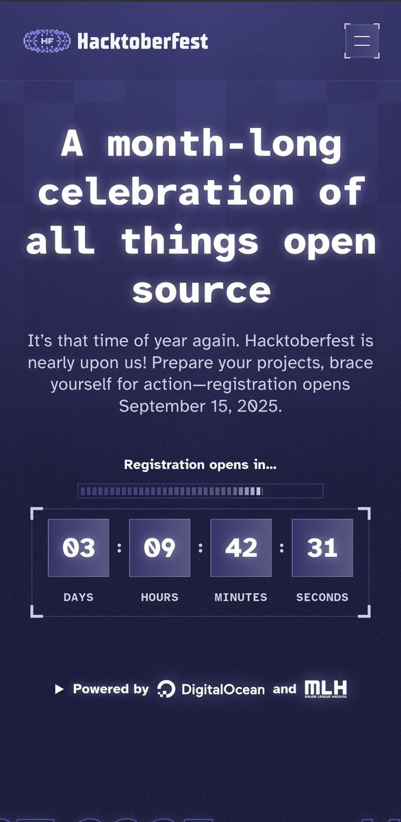 🚀 Hacktoberfest 2025 is coming! 🎉 Mark your calendars for Sept 15 when registration opens! 📅 Get your open source projects ready &amp; join the celebration! 💻
<a href="/hacktoberfest/">Hacktoberfest</a>
 #Hacktoberfest #OpenSource