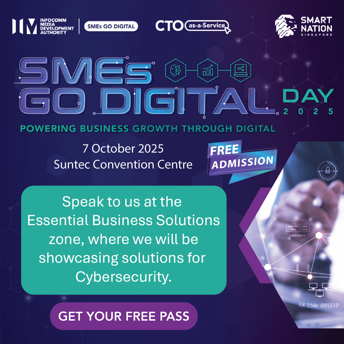 dataconnectt's tweet image. You’re invited! Don’t miss #SMEsGoDigitalDay2025 — your gateway to #businessgrowth.
Unlock digitalization support to grow your #business with the right #digitalsolutions! Get your #freepass now at go.gov.sg/o554on9m

#SMEs  #Singapore #IMDA #DataConnect #SGDigital