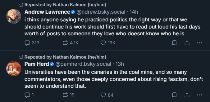 BenjaminRothove's tweet image. Nathan Kalmoe, the Executive Administrative Director for the Center for Communication and Civic Renewal at UW-Madison, really wants his followers on Bluesky to know he hates Charlie Kirk.