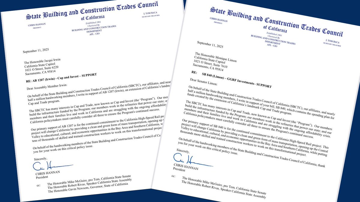 _bluecollarjobs's tweet photo. RENEW CAP AND INVEST: @CA_Bldg_Trades  supports @MoniqueLimonCA's SB 840 and @ASM_Irwin 's AB 1207.  Says funding #HSR is key for California’s future:  

🌎 Cleaner Air 
👷 Union Jobs 
📈 Economic Opportunity  

#caleg https://t.co/68M1TRD9KC