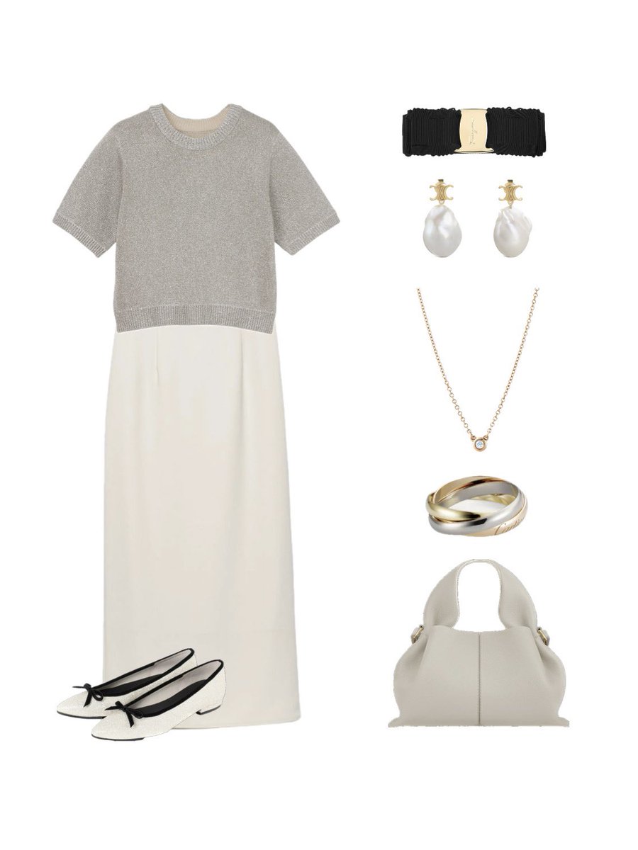 一昨日のコーデ！
ベージュラメトップス×サテンスカート×グリッターパンプス、きらツヤなコーデでした🍂
秋めいてきたので去年の秋服を少しずつ解禁🐶